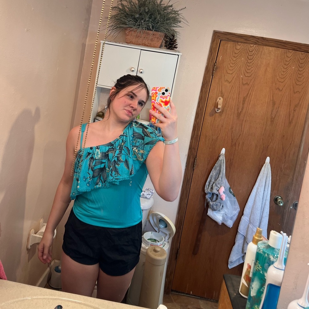 Time and Tru one shoulder tank top tee